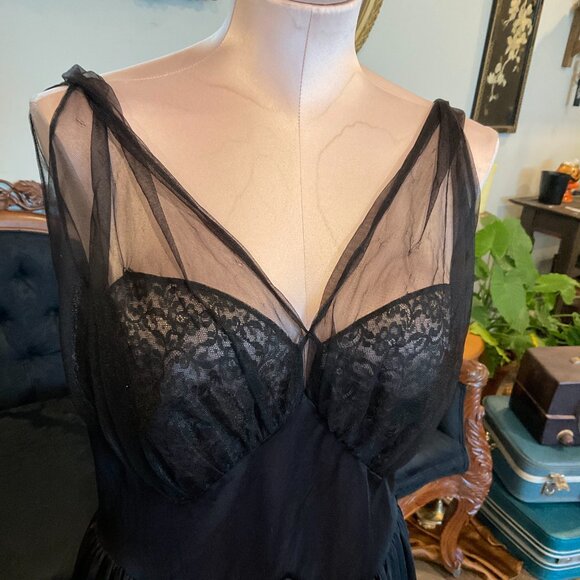 Vintage Vanity Fair Maxi Chemise Nightgown Slip Dress lingerie Size 38/L Black - Picture 3 of 5